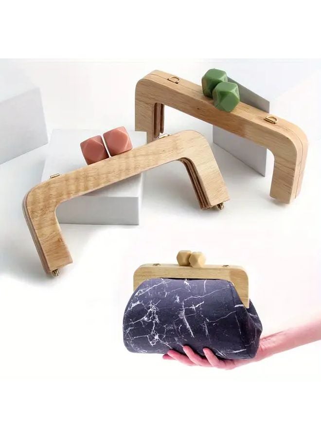 Handmade DIY Vintage Wooden Clasp Lock Purse Frame Handle Beige Crafting Supplies - Image 2